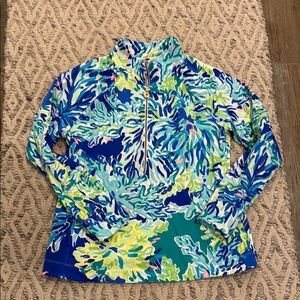 Lilly Pulitzer Blue and Green Patterned Zip-Up Top